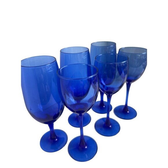 Set Of 6 Luminarc France Cobalt Blue Crystal Goblets 3-6oz 3-8oz Barware Stemwar - Picture 2 of 7